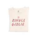 Close up of Kindle Girly Tee featuring graphic text design for book lovers