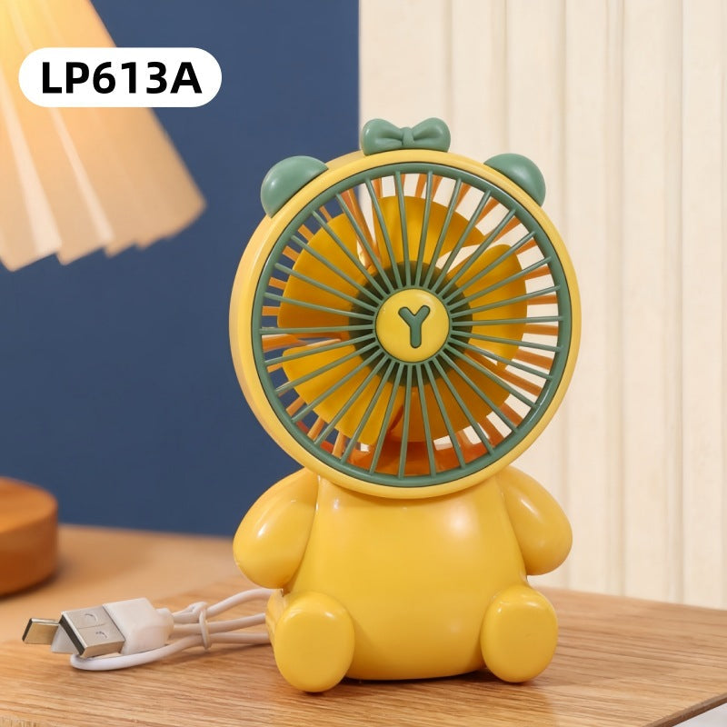 Cute Cartoon Bear Mini Desktop Fan - USB Rechargeable Handheld Fan