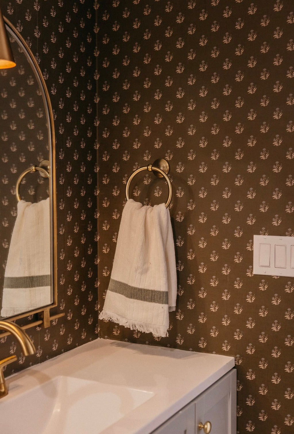 Mulberry Court Floral Removable Wallpaper in Beige and Brown