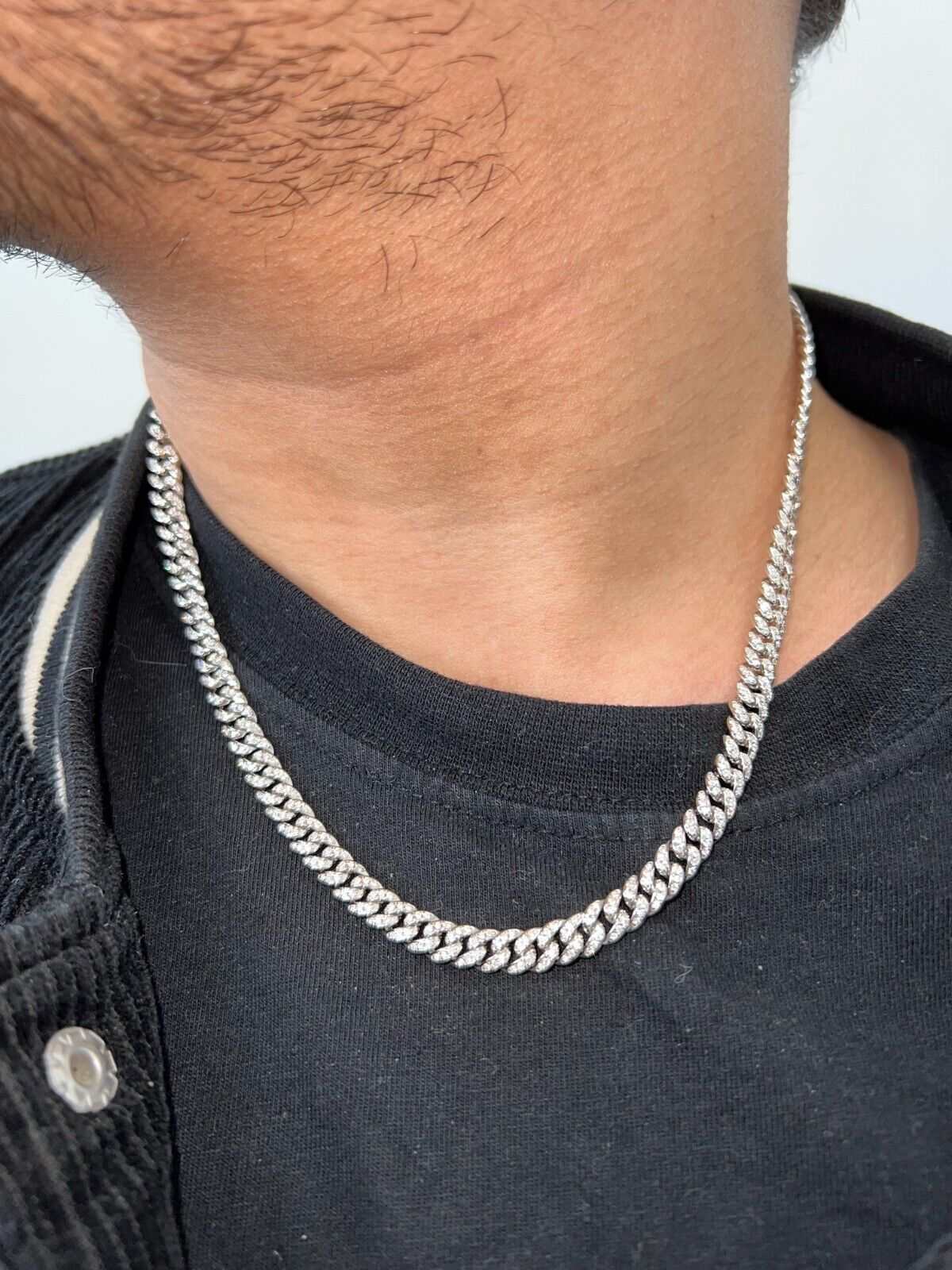 Mens Real Moissanite Iced Cuban Link Chain Solid 925 Sterling Silver Hip Hop