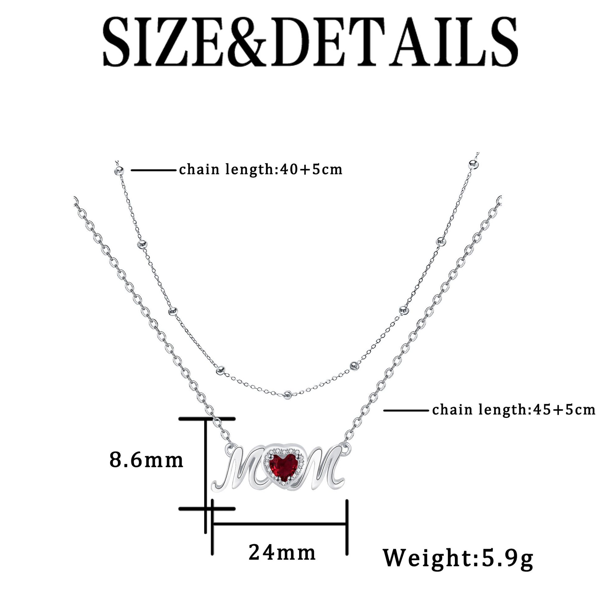 Moms Loving Heart Red Diamond Double-Layer Layered Necklace For Women