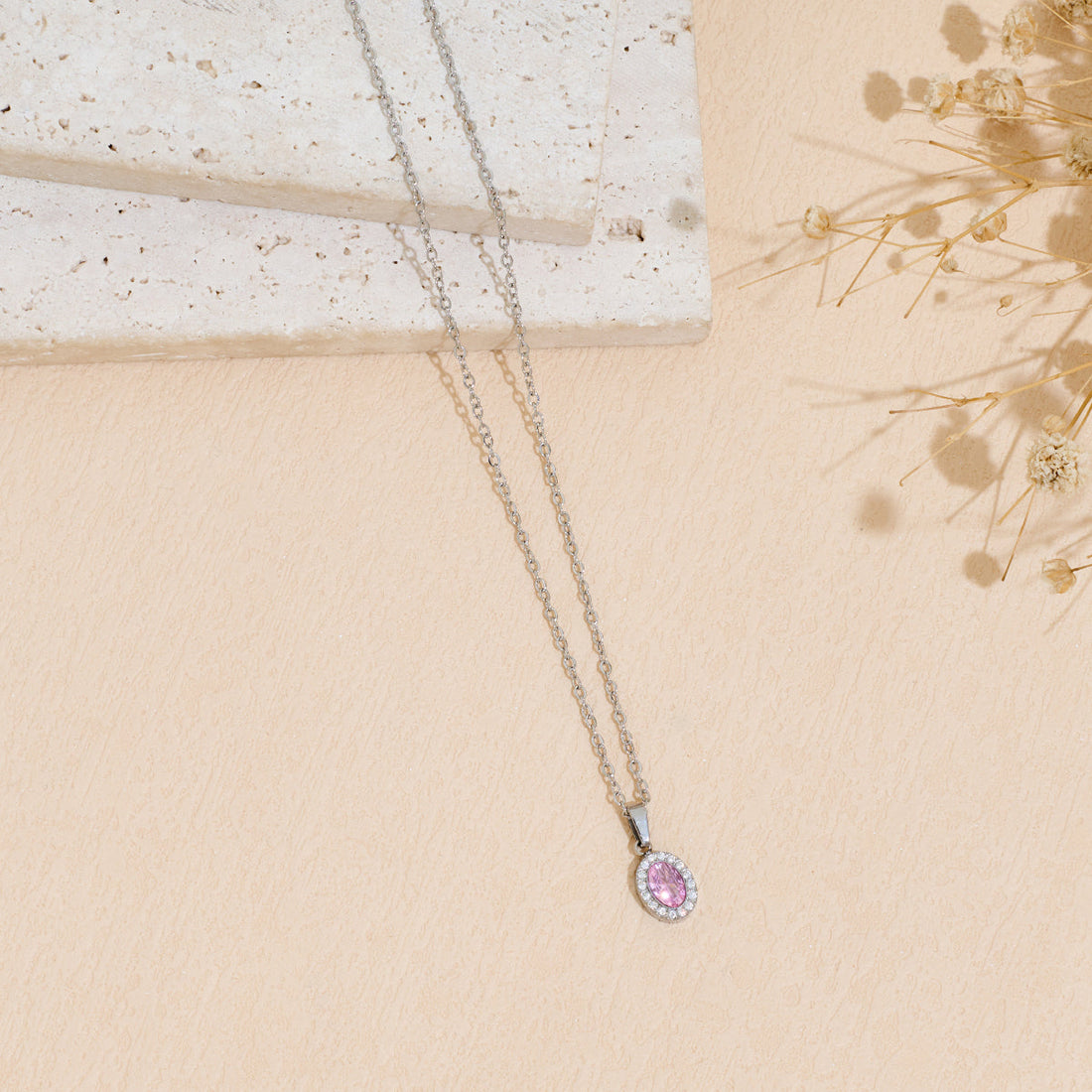 Stainless Steel Pendant Necklace with Dazzling Zircon Inlay