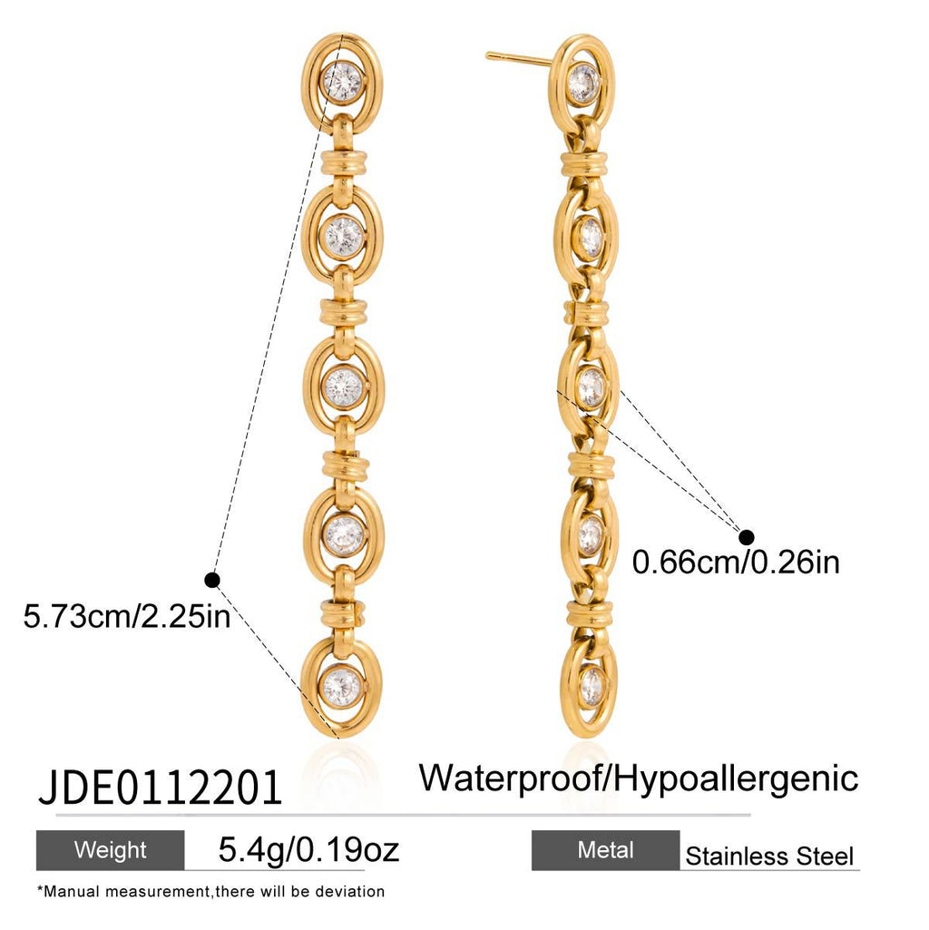 Zircon Chain Tassel Earrings and Bracelet Set in Gold