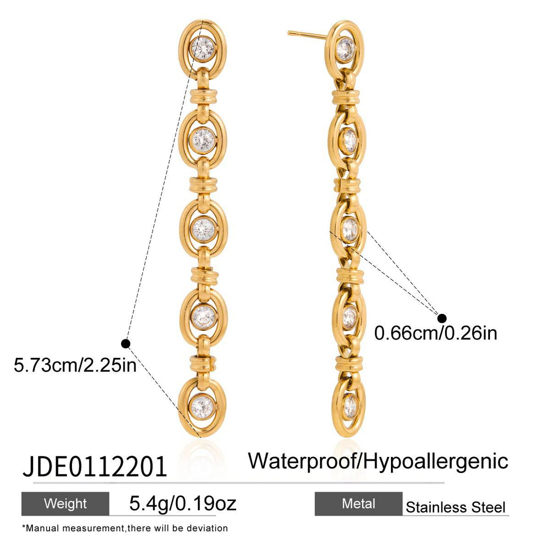 Zircon Chain Tassel Earrings and Bracelet Set in Gold