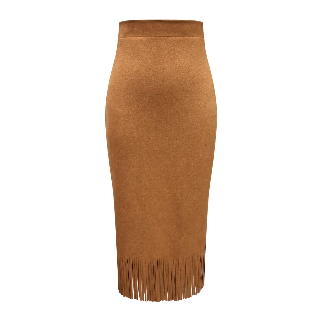 Women's Elegant Suede Straight Skirt Micro-Elastic Slim Fit