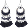 Silver and black thread hanging earrings for party wear