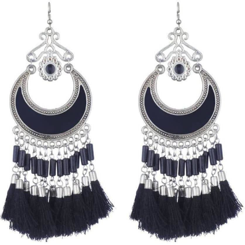 Silver and black thread hanging earrings for party wear