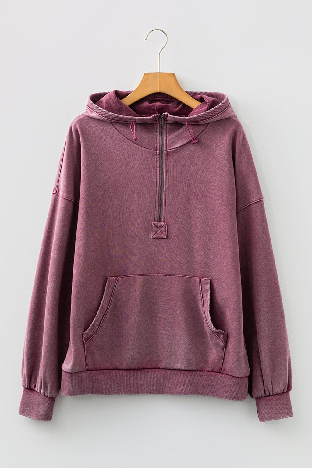 Solid Half-Zip Kangaroo Pocket Baggy Hoodie