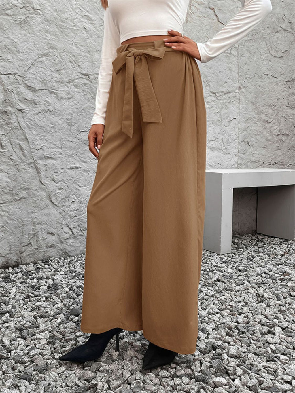 Perfee Tied High Waist Wide Leg Pants | Polyester