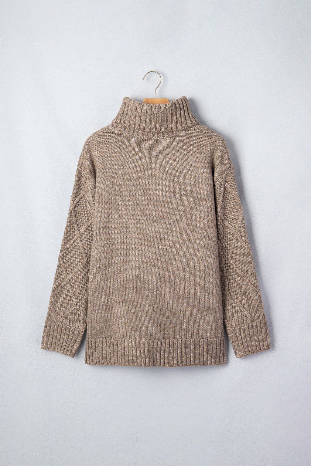Solid Cable Knit Turtleneck Split Hem Sweater