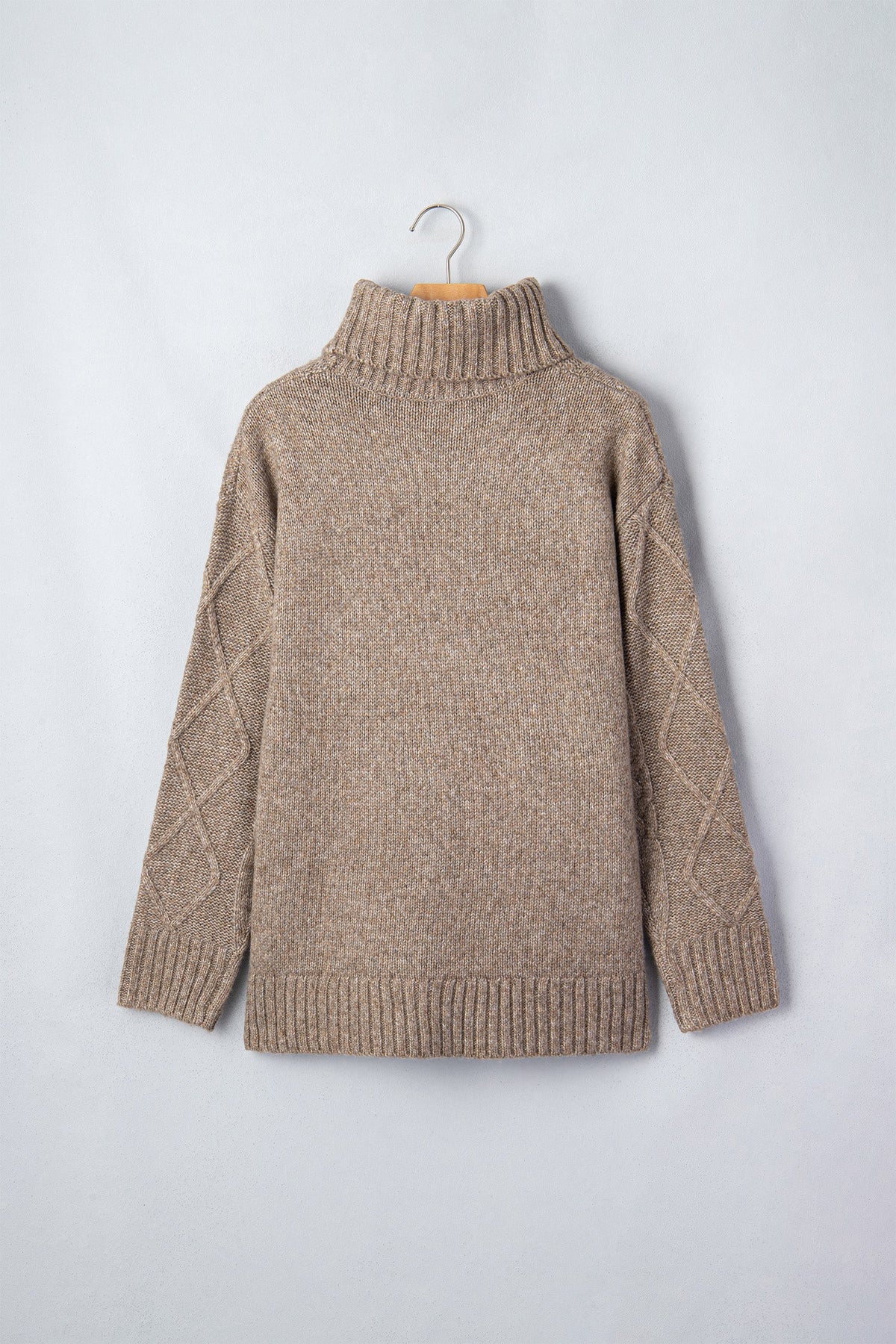 Solid Cable Knit Turtleneck Split Hem Sweater