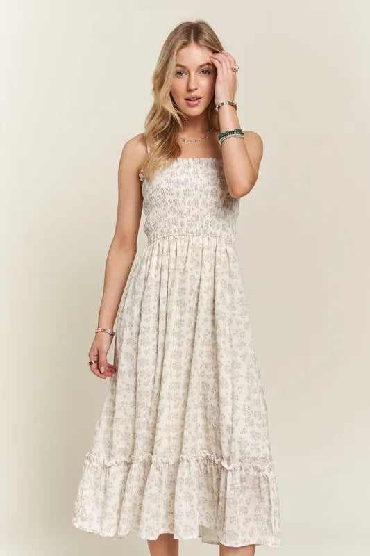 Women's Smocked Floral Cami Dress with Ruffled Hem