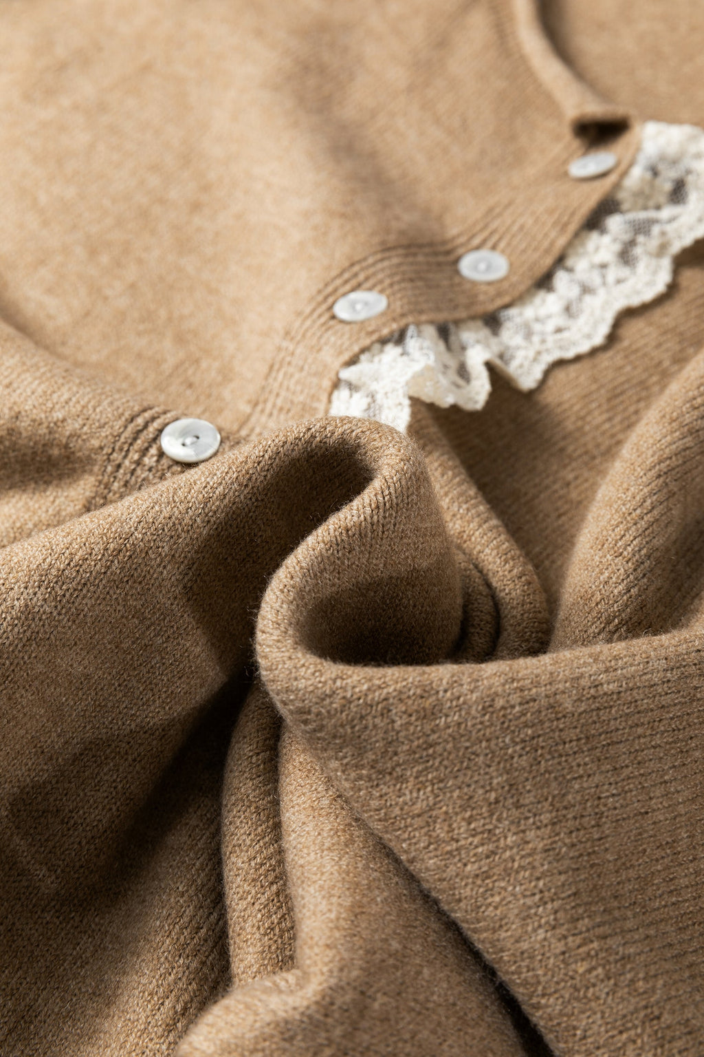 Contrast Frilled Lace Trim Loose Cardigan Sweater