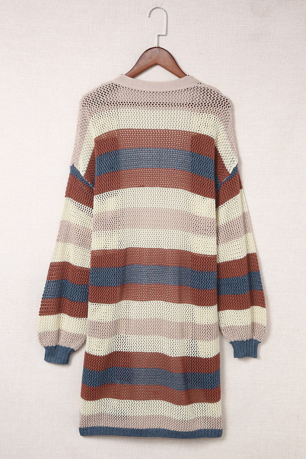Stripe Colorblock Hollow-Out Cardigan
