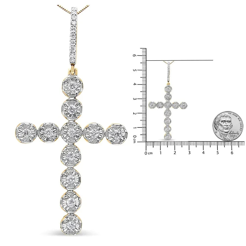 10K Yellow Gold 5/8 Cttw Miracle Set Round Diamond Circle Link Cross Pendant Necklace for Men (H-I Color, SI1-SI2 Clarity) - NO CHAIN INCLUDED
