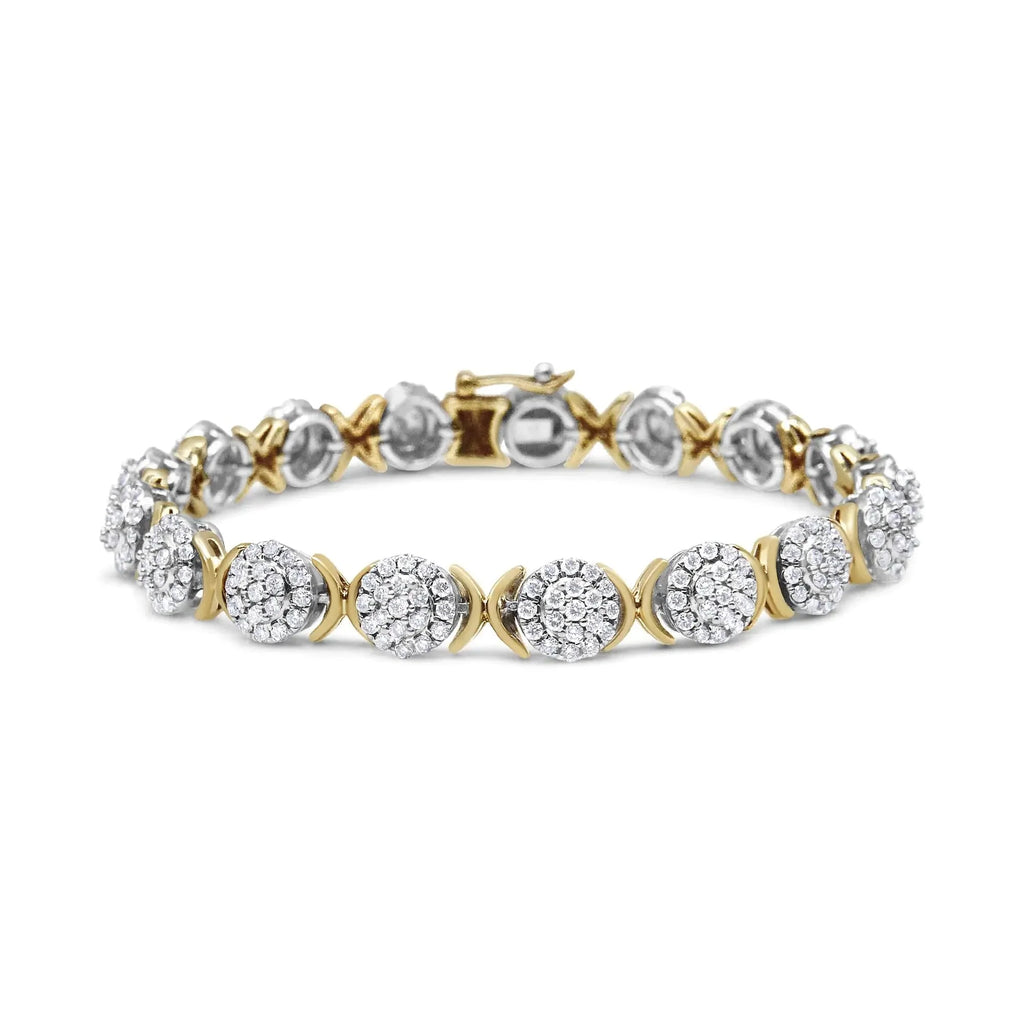 10k Yellow Gold Plated .925 Sterling Silver 5.00 Cttw Lab Grown Round Diamond Cluster Tennis Link Bracelet (G-H Color, VS1-VS2 Clarity) - 7.25"
