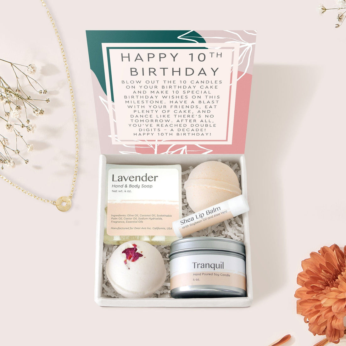 10th Birthday Gift Compass Necklace Spa Gift Box Set