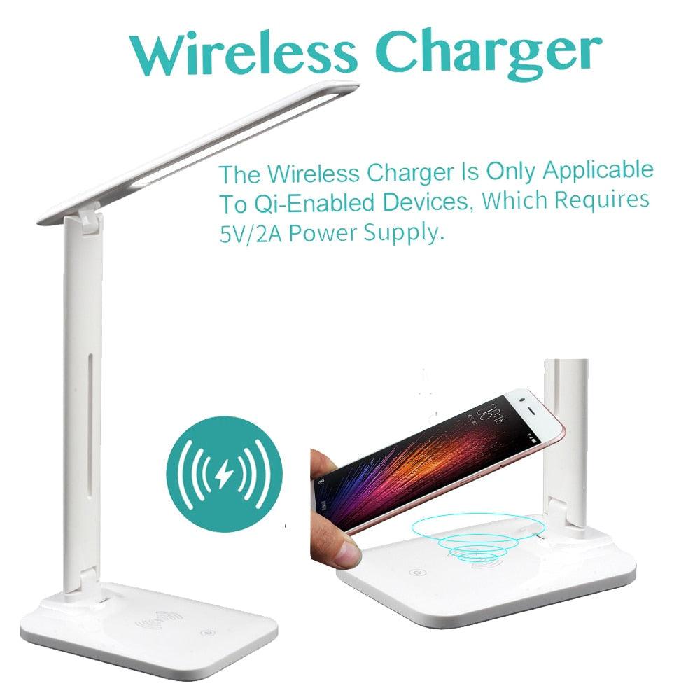 Foldable LED Desk Lamp with 10W Wireless Charger & USB Port