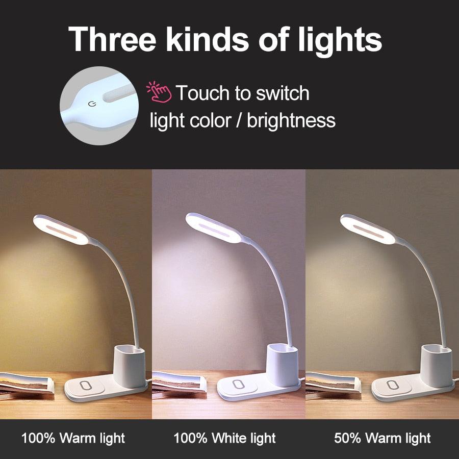 Modern LED Desk Lamp with 10W Wireless Charger & Eye Care Light