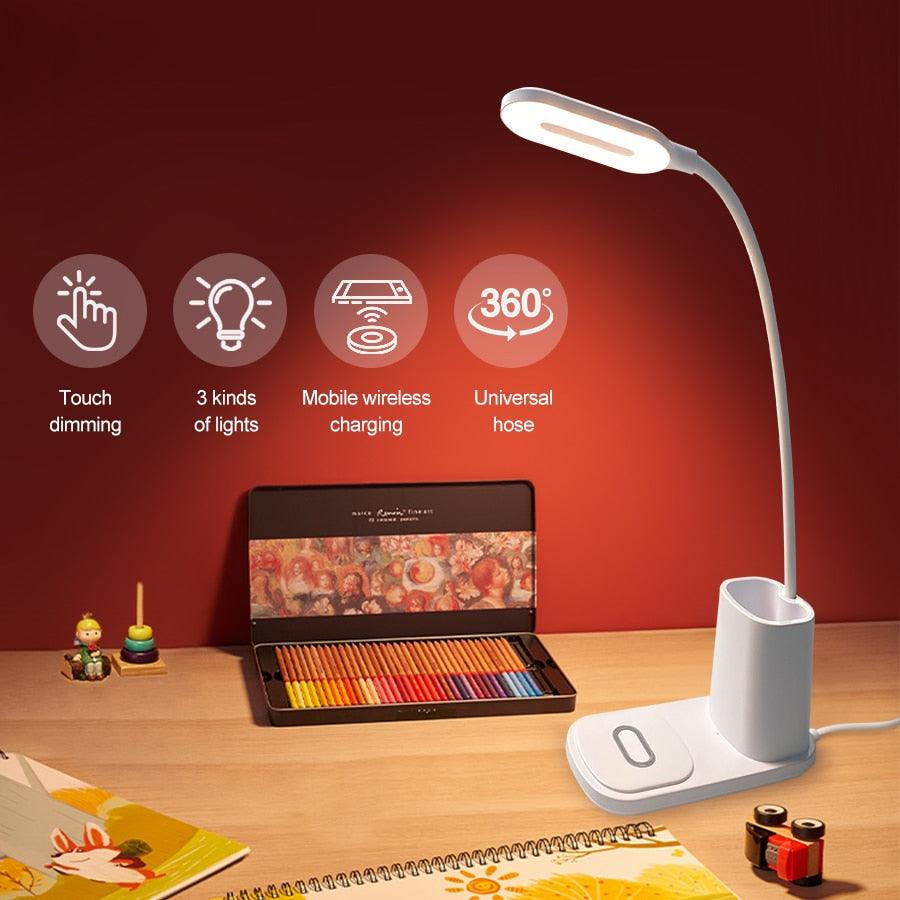 Modern LED Desk Lamp with 10W Wireless Charger & Eye Care Light