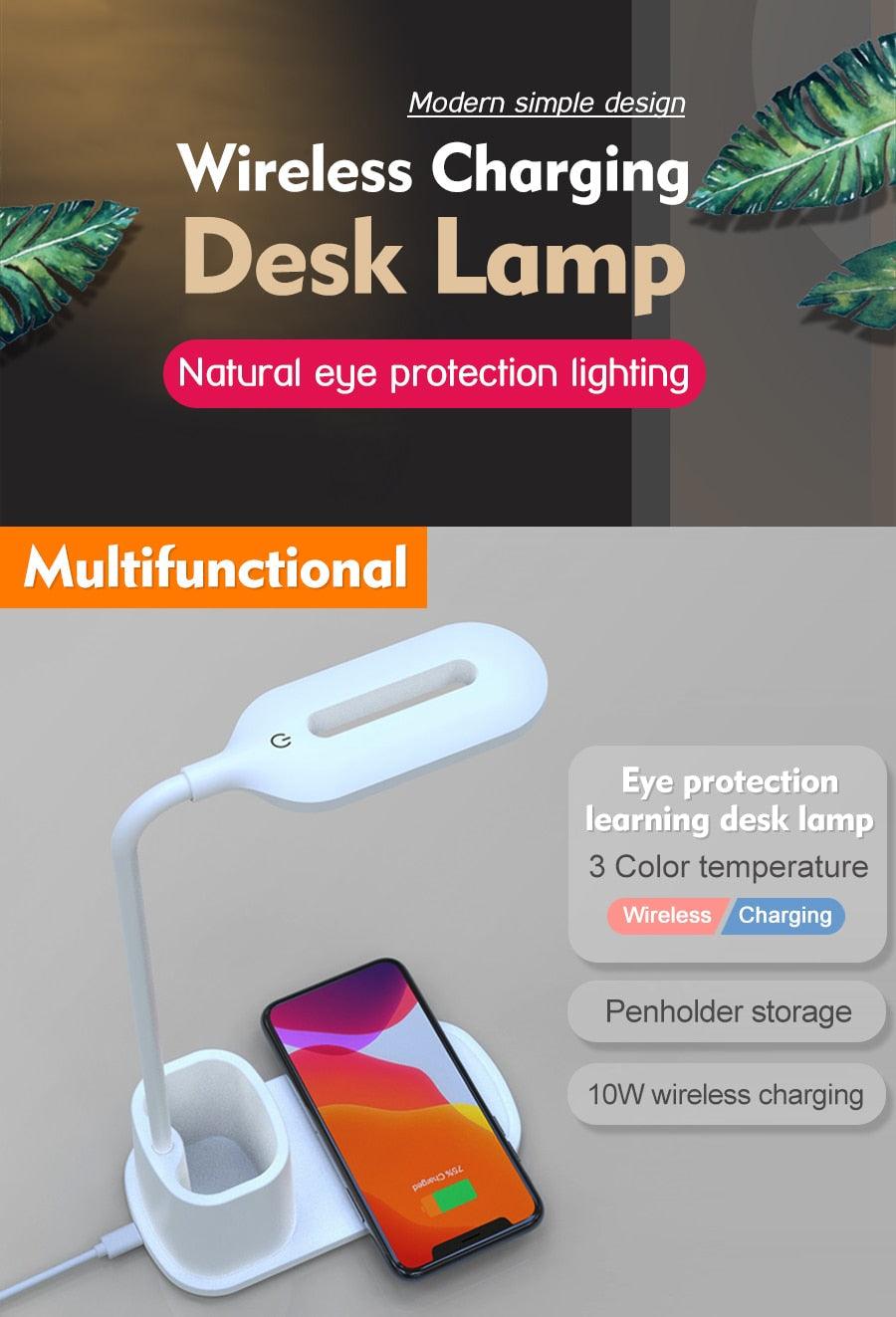 Modern LED Desk Lamp with 10W Wireless Charger & Eye Care Light