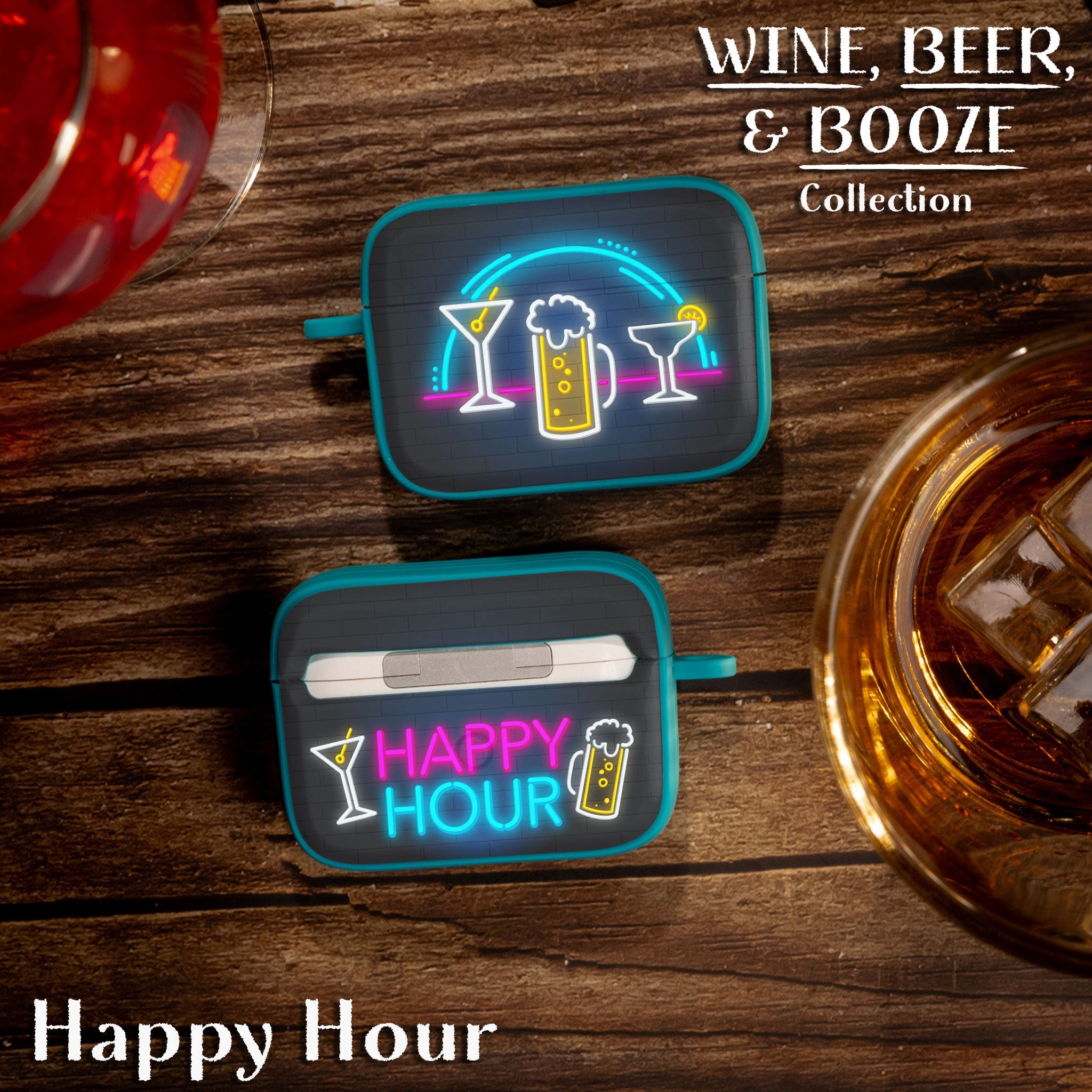 Wine, Beer & Booze AirPods Pro 1 & 2 Protective Case with Carabiner