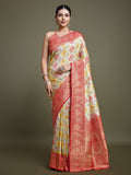 Red and cream dual-tone Banarasi silk saree with zari weaving