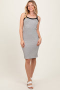 Cream/Black Striped Sleeveless Bodycon Knit Dress