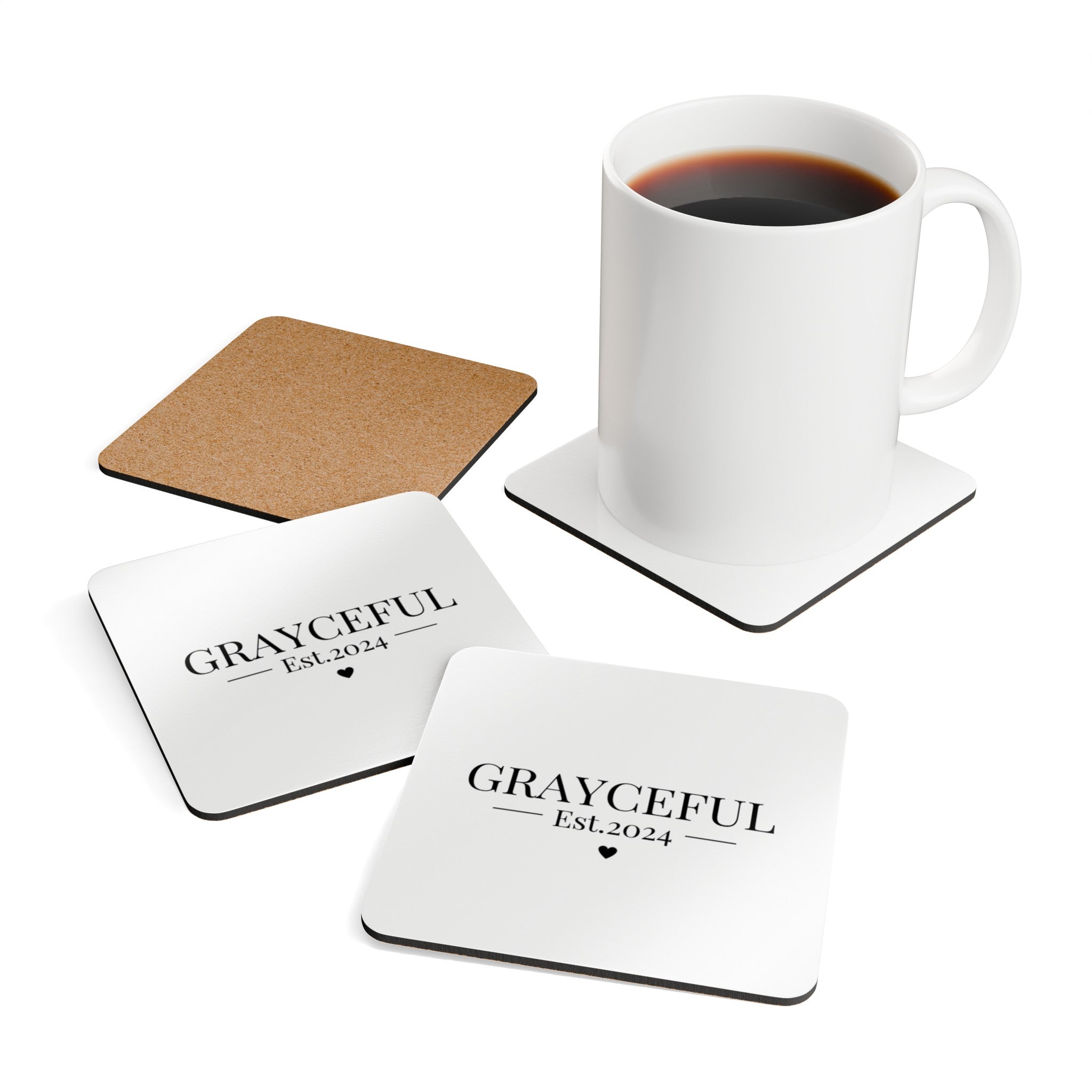Modern Minimalist Corkwood Coaster Set, White and Brown - 4 Piece