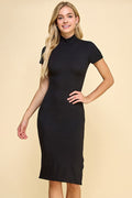 Black Mock Neck Short Sleeve Dress