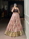 Multicolor Tasar Silk Printed Lehenga Choli with Viscose Border