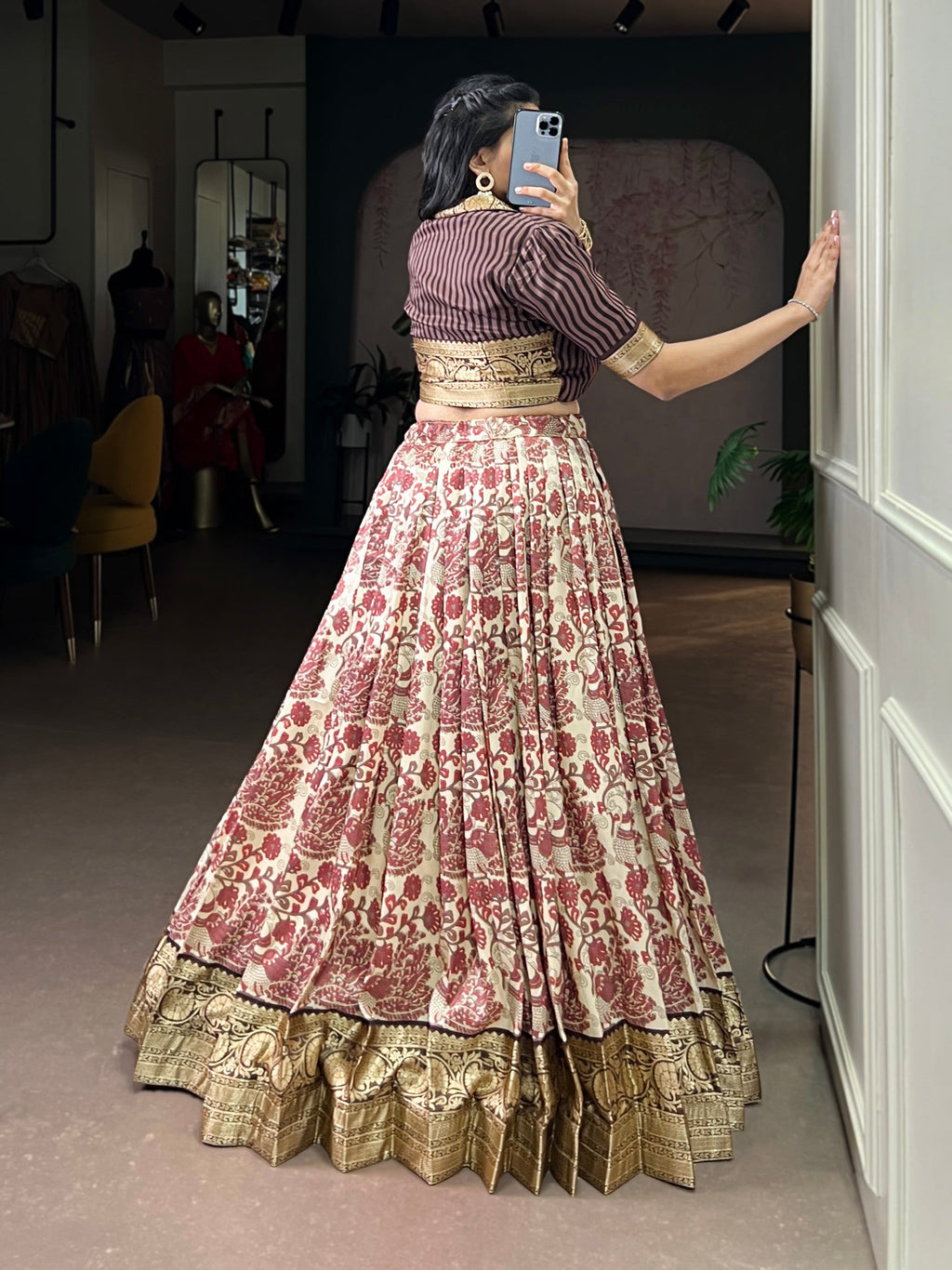 Multicolor Tasar Silk Printed Lehenga Choli with Viscose Border