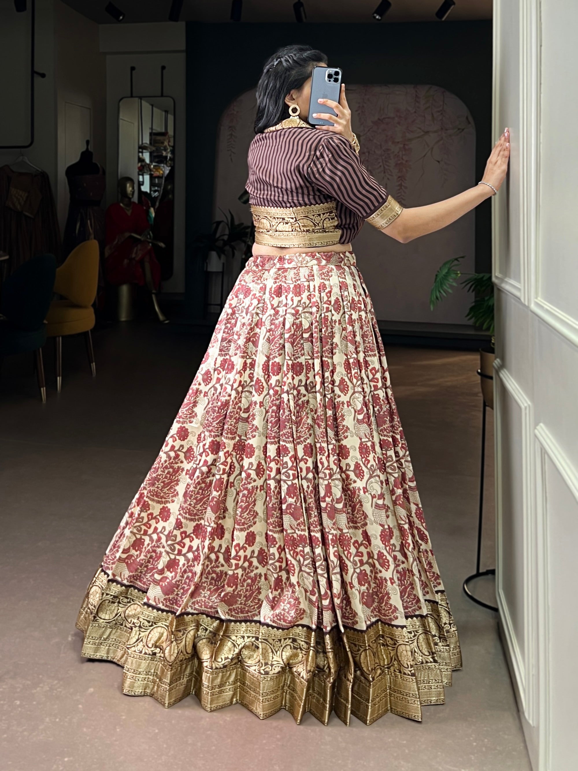 Lorenvalley Fashion Multicolor Tasar Silk Printed with Viscose Border Lehenga Choli