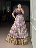 Multicolor Tasar Silk printed lehenga choli with viscose border detailing