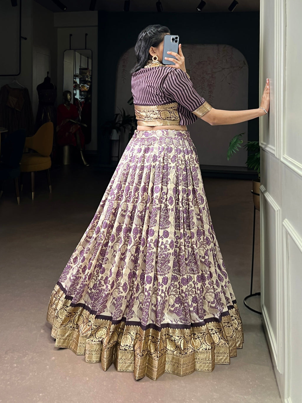Multicolor Tasar Silk Printed Lehenga Choli with Viscose Border