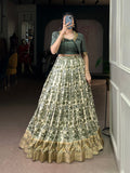 Multicolor Tasar silk printed lehenga choli with viscose border detail