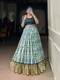 Multicolor Tasar Silk Printed Lehenga Choli with Viscose Border