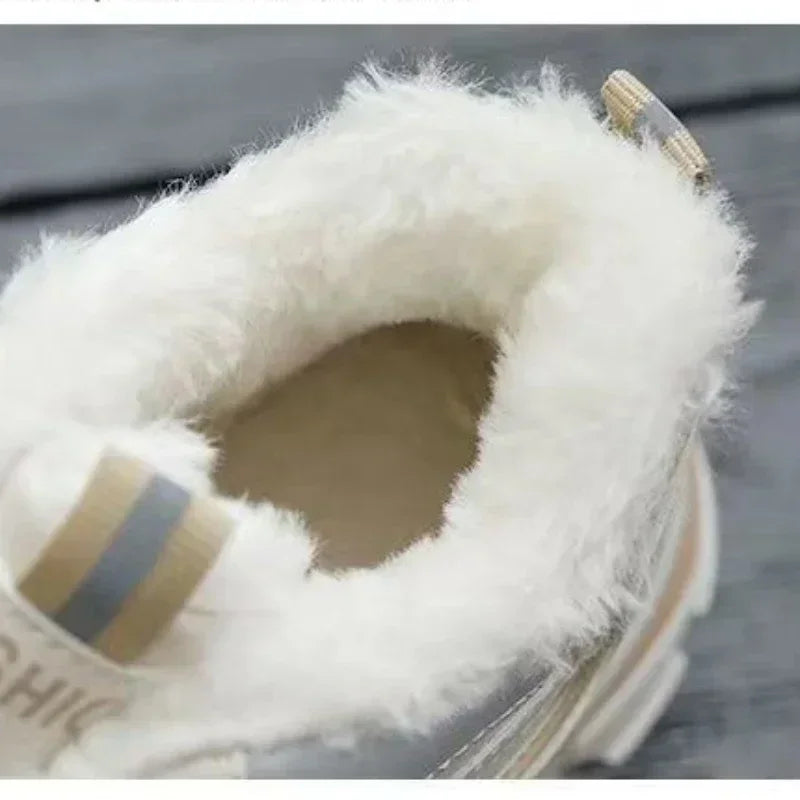 Women's Fleece Lined Chunky High Top Sneakers Cream White - Image 4