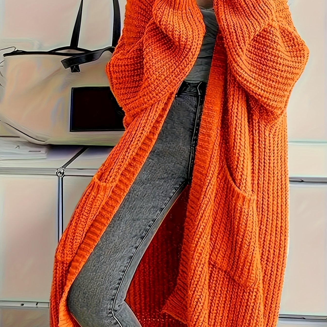 Women's Long Cardigan Over Knee V-Neck Chic