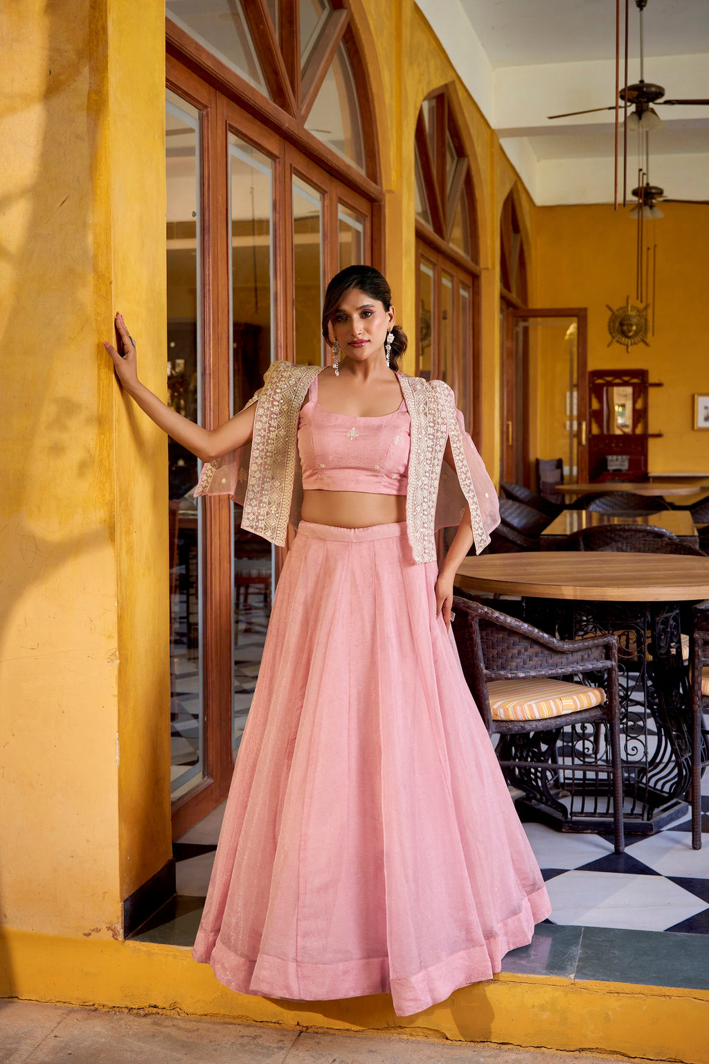 Lightpink Crush Lehenga Choli with Koti Set