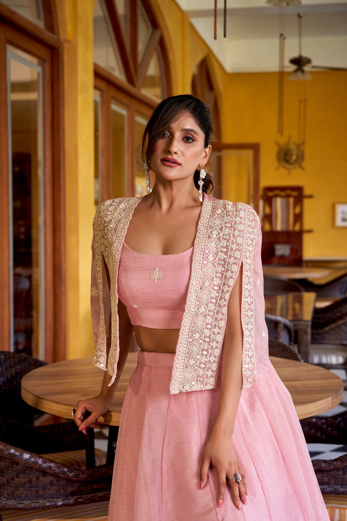 Lightpink Crush Lehenga Choli with Koti Set