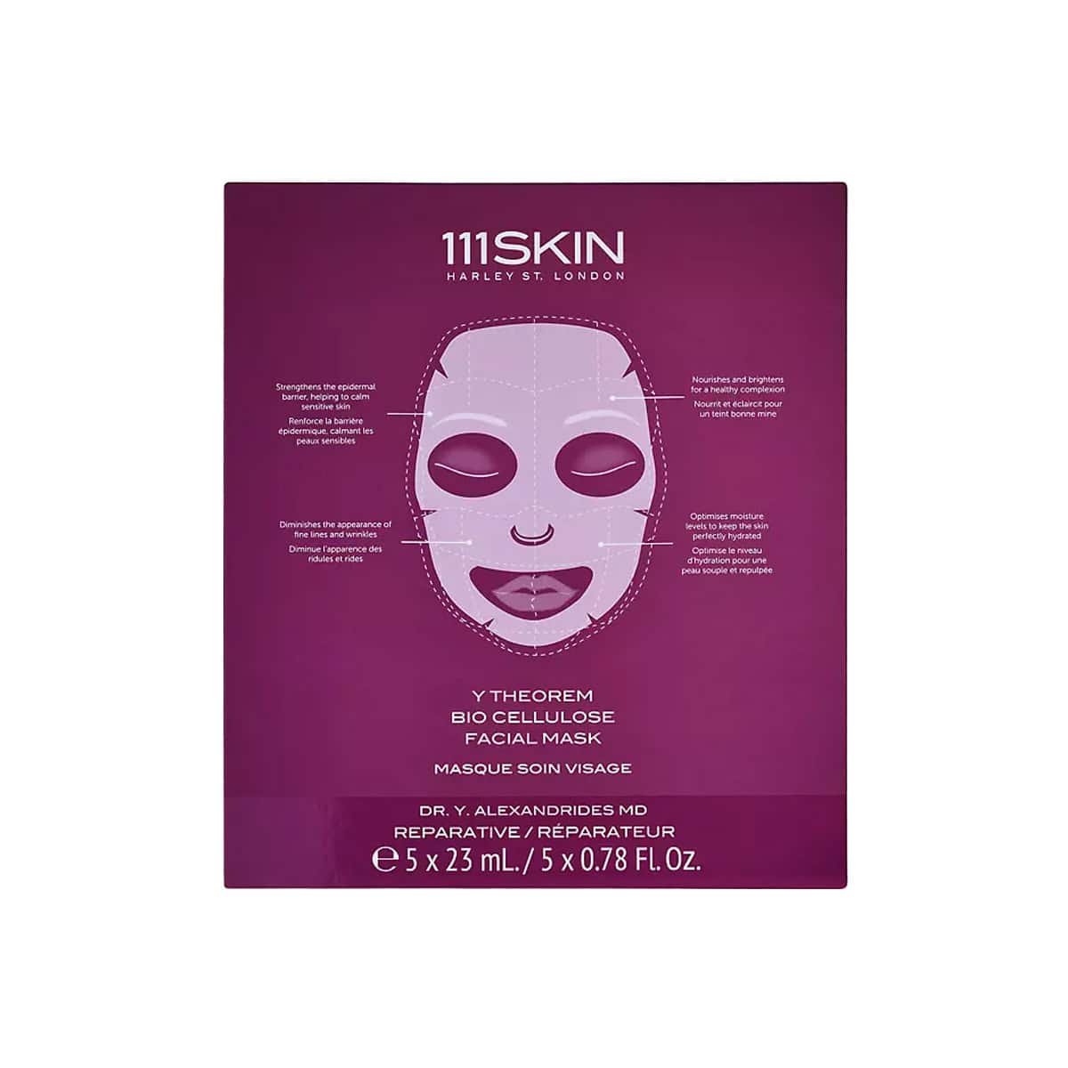 111SKIN Y Theorem Bio Cellulose Facial Mask box in deep purple with white text