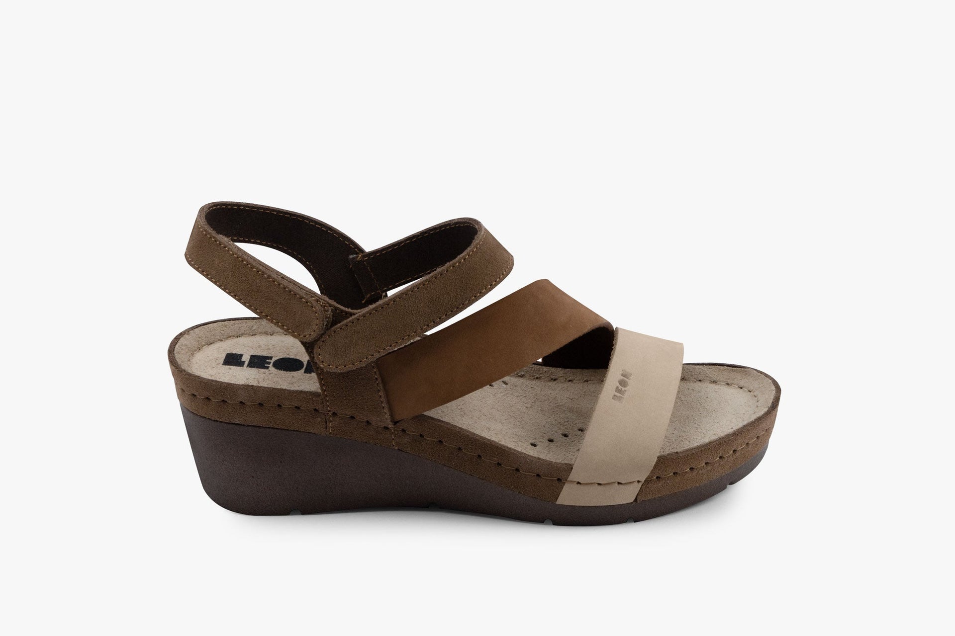 Women's Leather Platform Heel Sandals with Adjustable Velcro Strap - Image 2