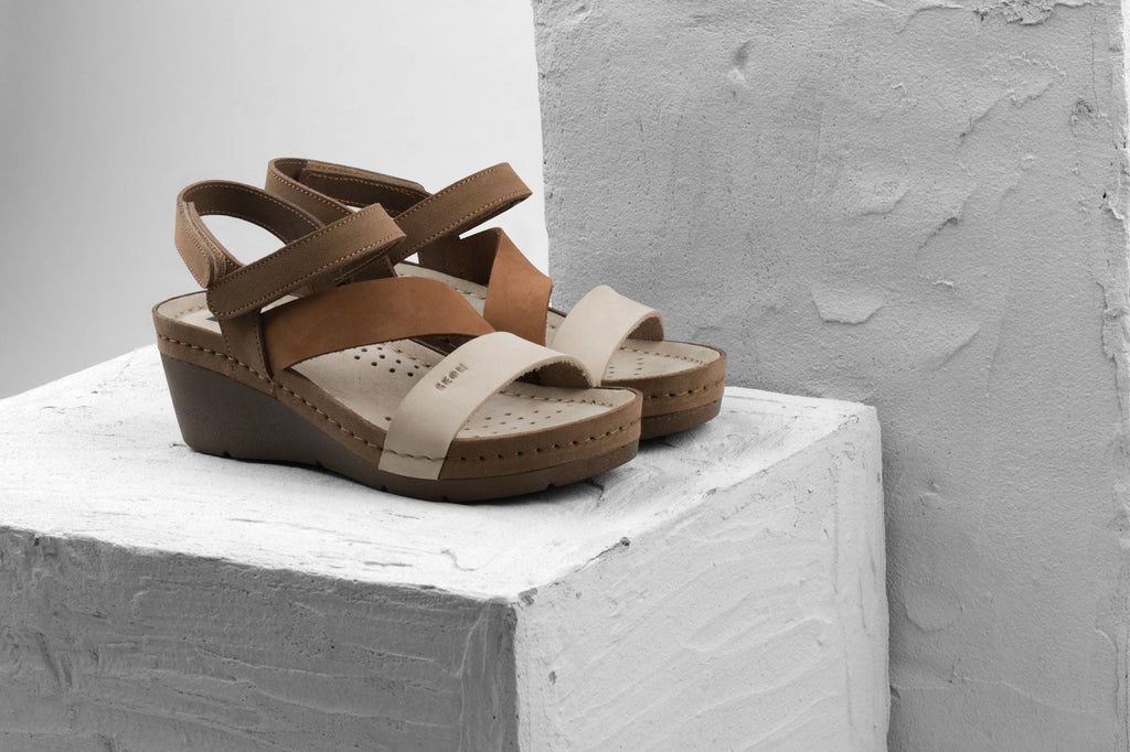 Women's Leather Platform Heel Sandals with Adjustable Velcro Strap - Image 4