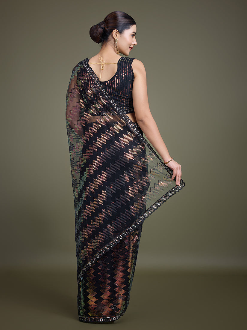 Black Net Party Wear Saree with Sequin Work