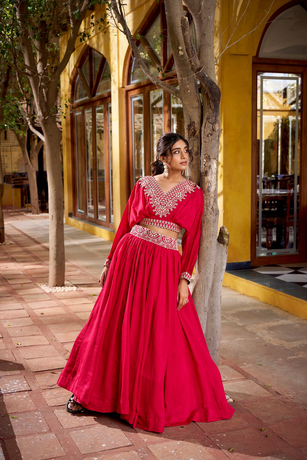 Pink Vichitra Silk Thread Embroidery Lehenga Choli Co-ord Set