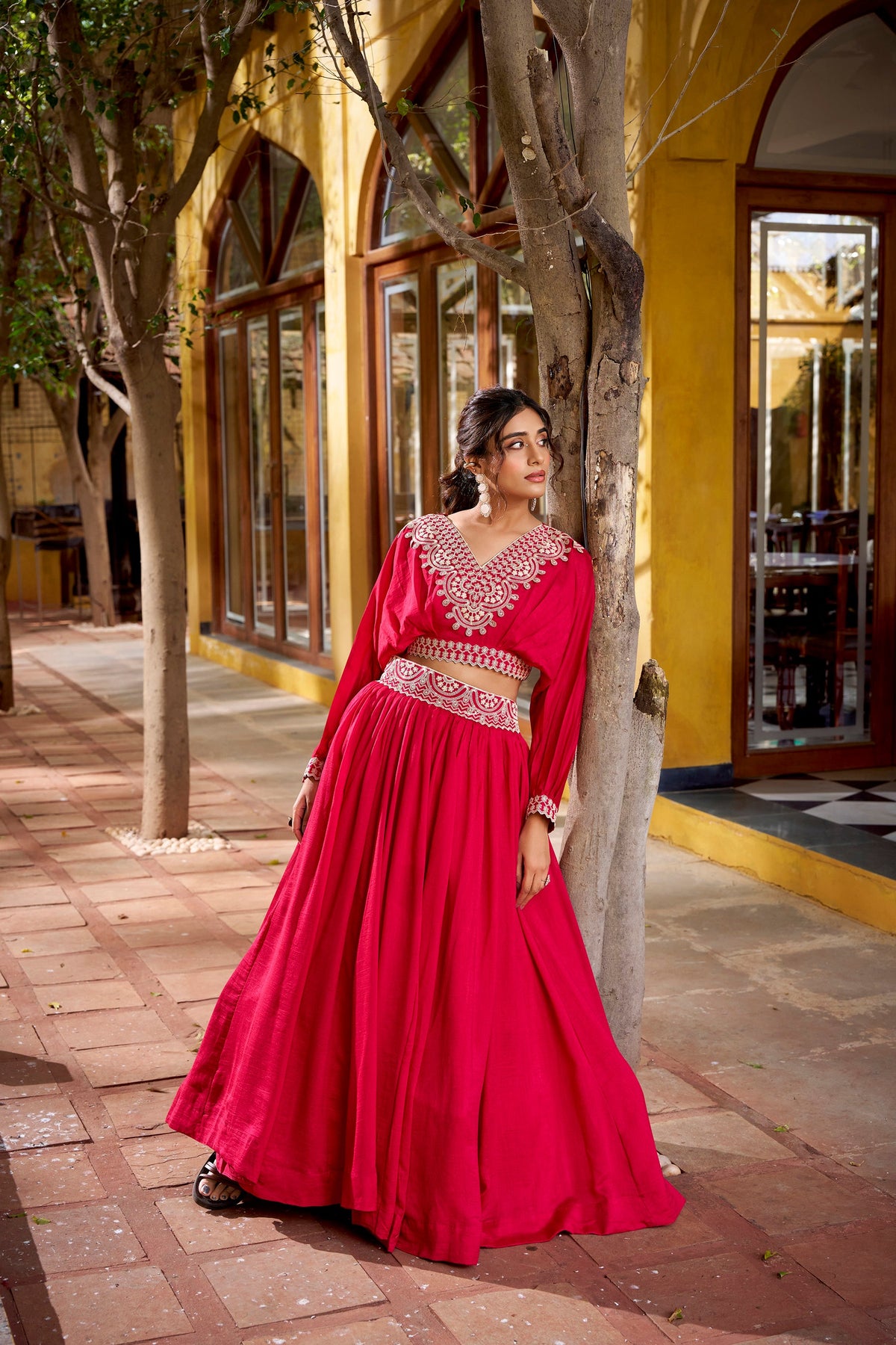 Pink Vichitra Silk Thread Embroidery Lehenga Choli Co-ord Set