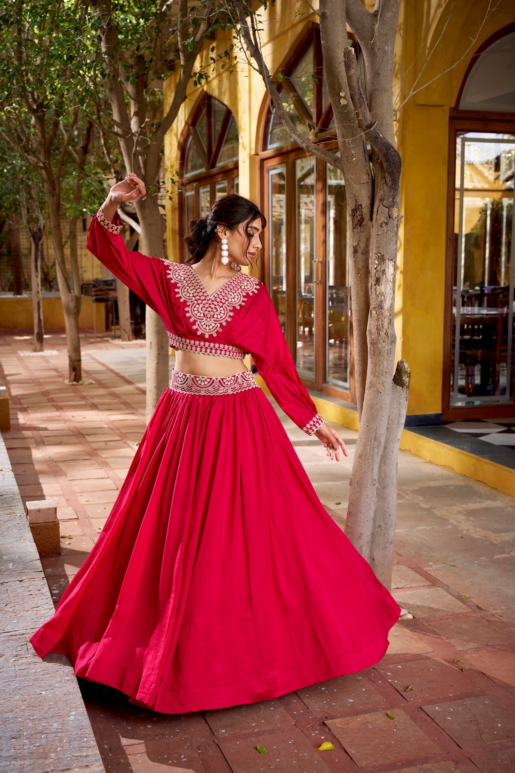 Pink Vichitra Silk Thread Embroidery Lehenga Choli Co-ord Set