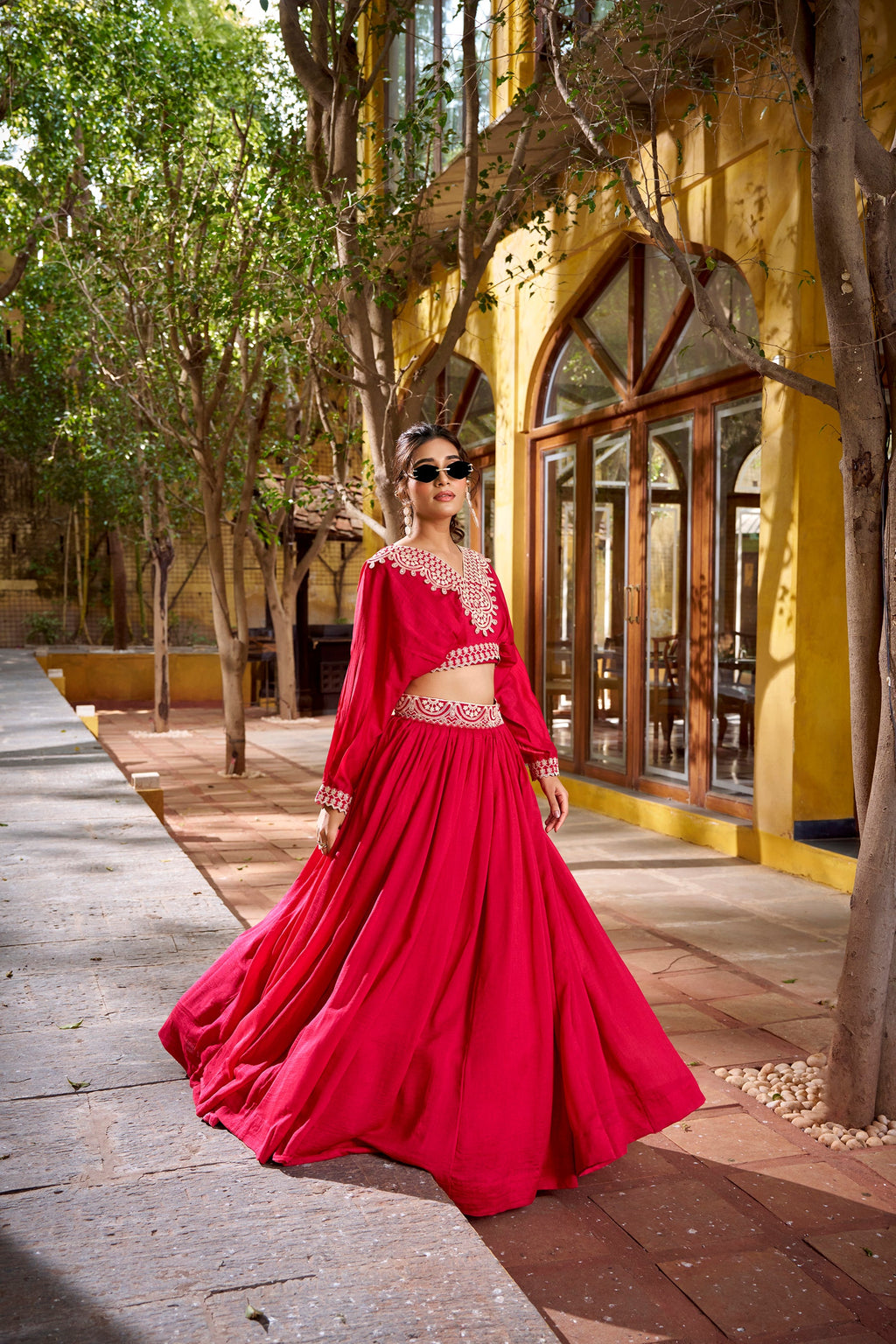 Pink Vichitra Silk Thread Embroidery Lehenga Choli Co-ord Set