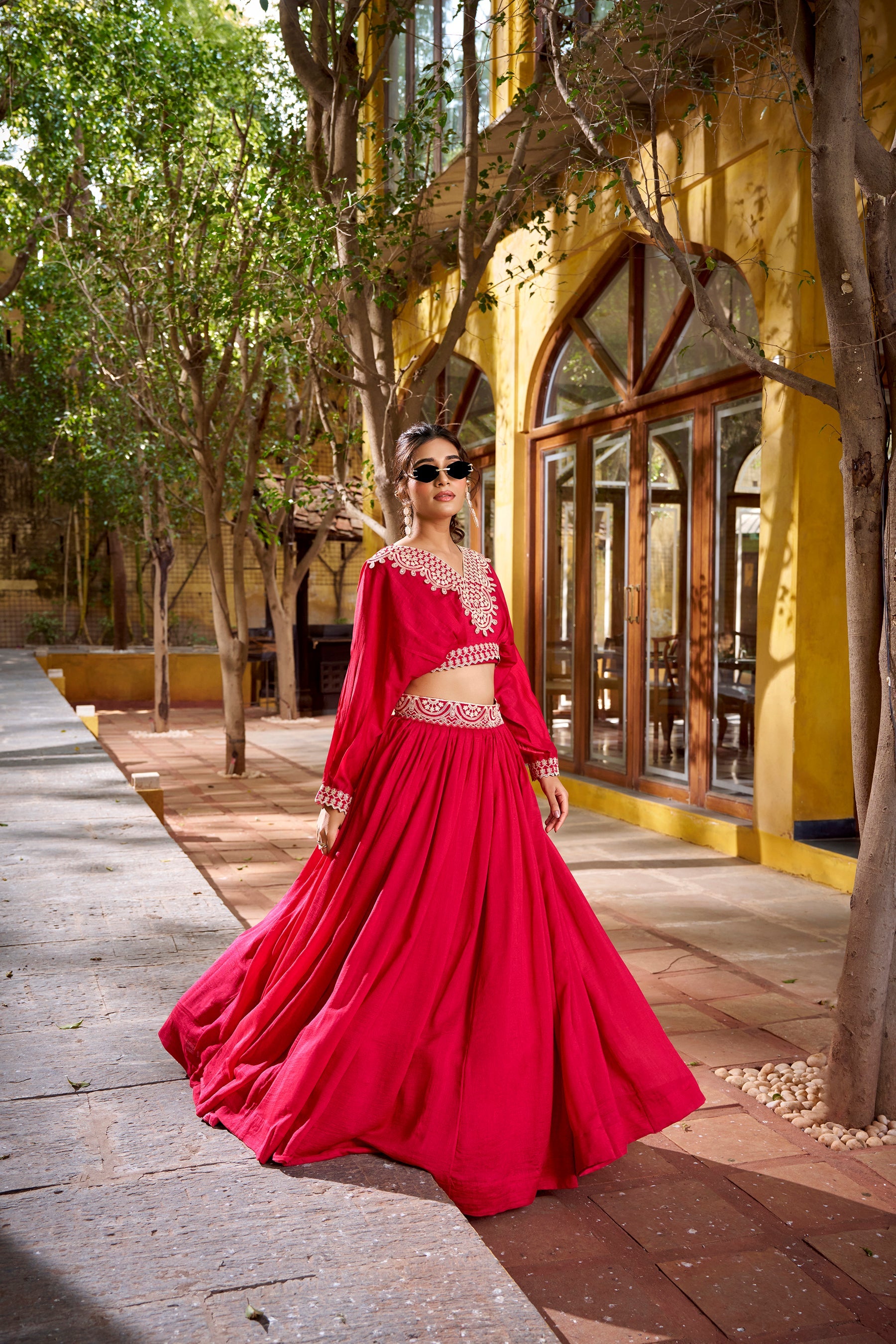 Pink Vichitra Silk Thread Embroidery Lehenga Choli Co-ord Set